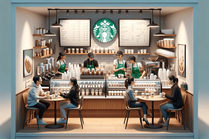 DALL·E-2024-02-22-07.57.14-Visualize-a-smaller-intimate-Starbucks-inspired-coffee-shop.-The-scene-is-centered-around-a-compact-counter-where-two-attentive-baristas-are-engaging