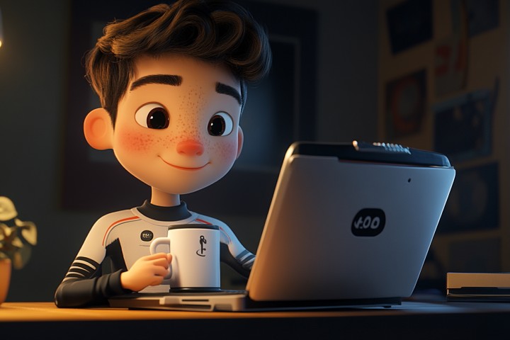 Quippy having fun with code drinking coffee