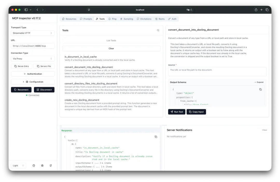 Shows the tools in the MCP Inspector.