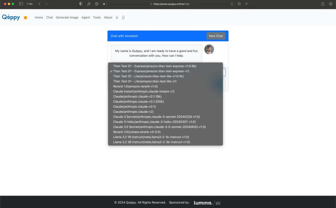 Screenshot showing the dropdown with available models